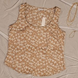 New York & Company Women's Size L Beige Gold Floral Beaded Sleeveless Top